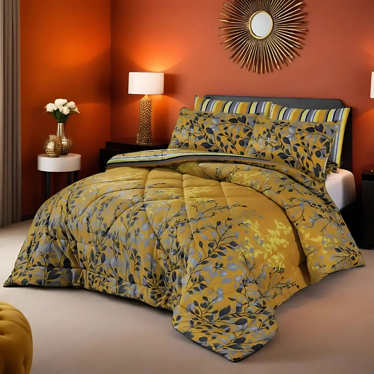 SIGNATURE YELLOW LEAF COTTON COMFORTER SET-7PCS