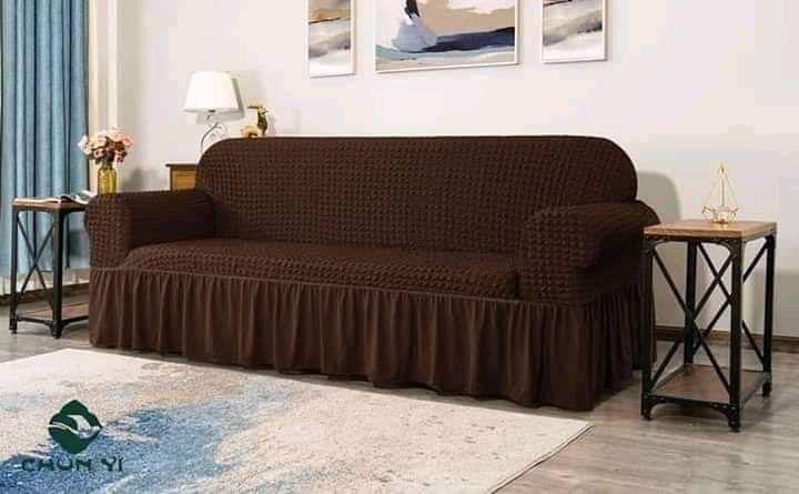 RUFFELED SUR SUCKER TURKISH SOFA COVER - Brown