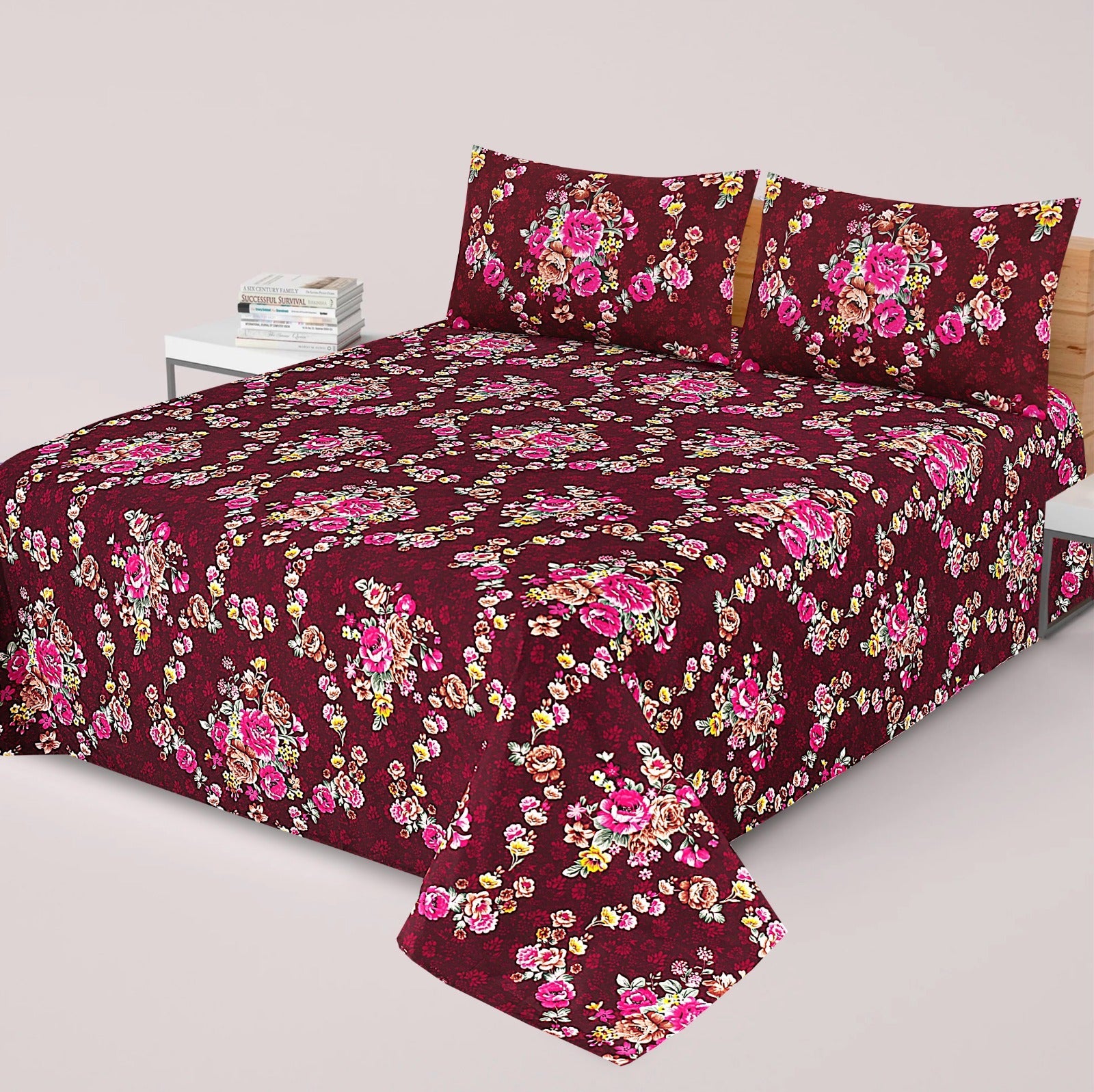 BORDER GRAY PRINTED PURE COTTON BEDSHEET ASH-4081