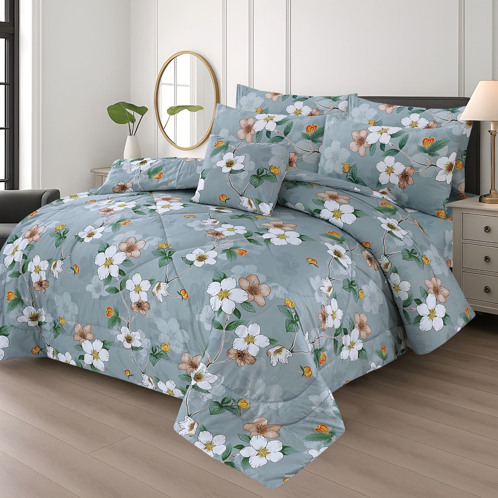 FLORAL ASH-1011  COTTON COMFORTER SET-7PCS