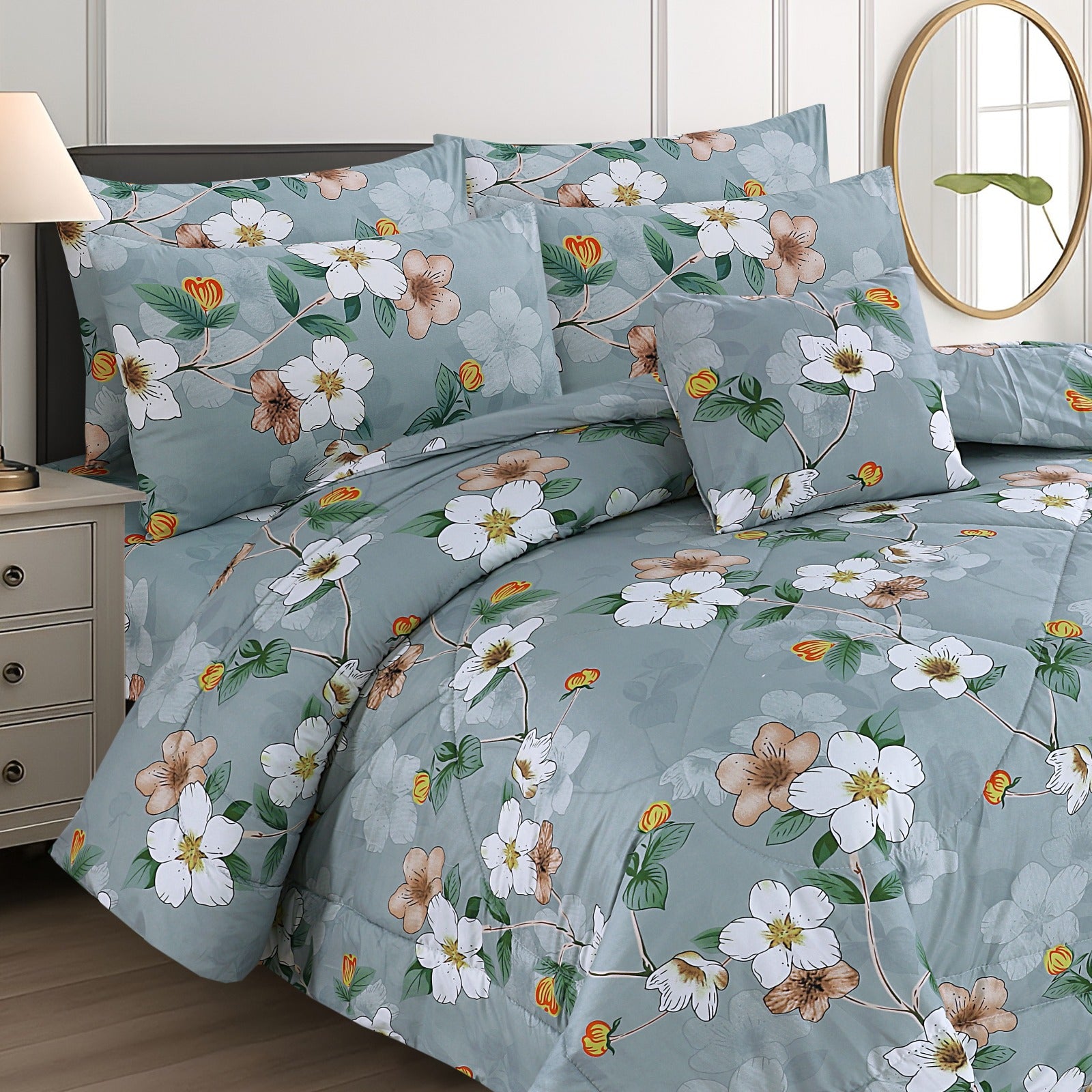 FLORAL ASH-1011  COTTON COMFORTER SET-7PCS