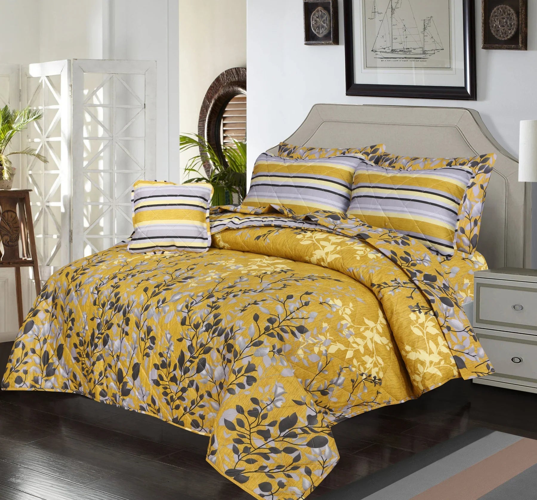 SIGNATURE YELLOW LEAF COTTON COMFORTER SET-7PCS
